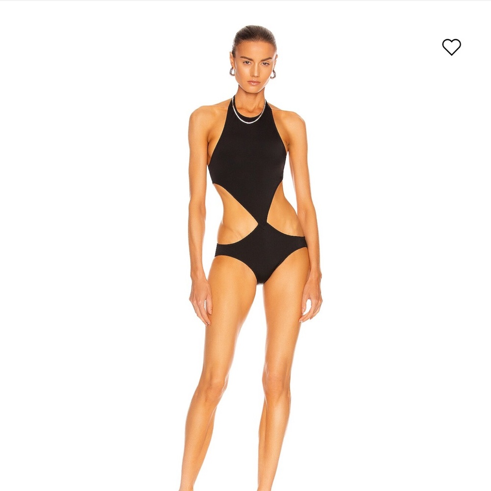 NWT Norma Kamali Black One Piece Swim High Neck Cutouts